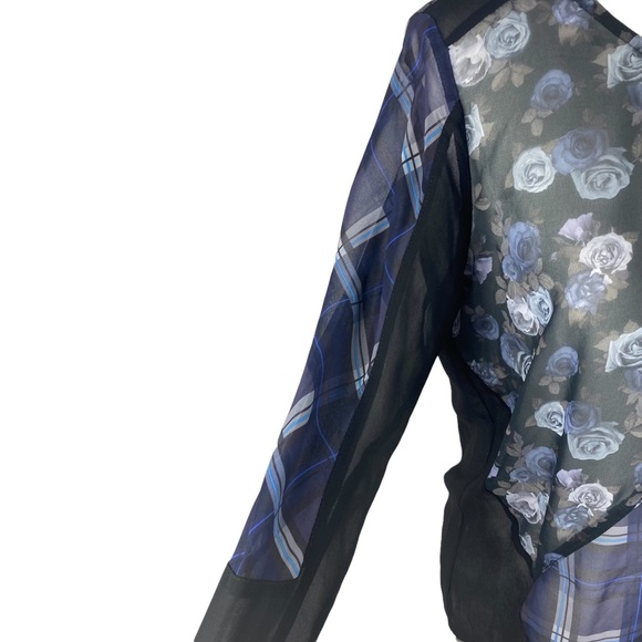 DIVIDED H&M Blue Floral Plaid Blouse Size 6 - Picture 5 of 10